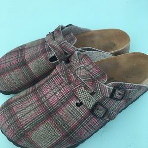 Birkenstock Birkis wool plaid clogs, size 41